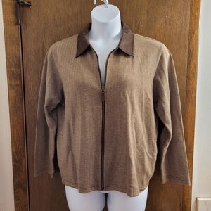 Women's Vtg Russ Picone Brown & Tan Herringbone Tweed Jacket  Size L Elbow Pads